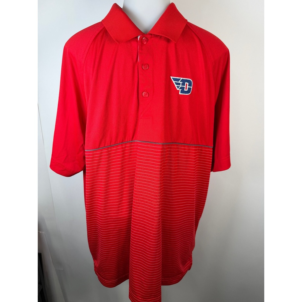 Cutter & Buck Mens Dayton Flyers Polo Shirt Red Striped Performance Golf L